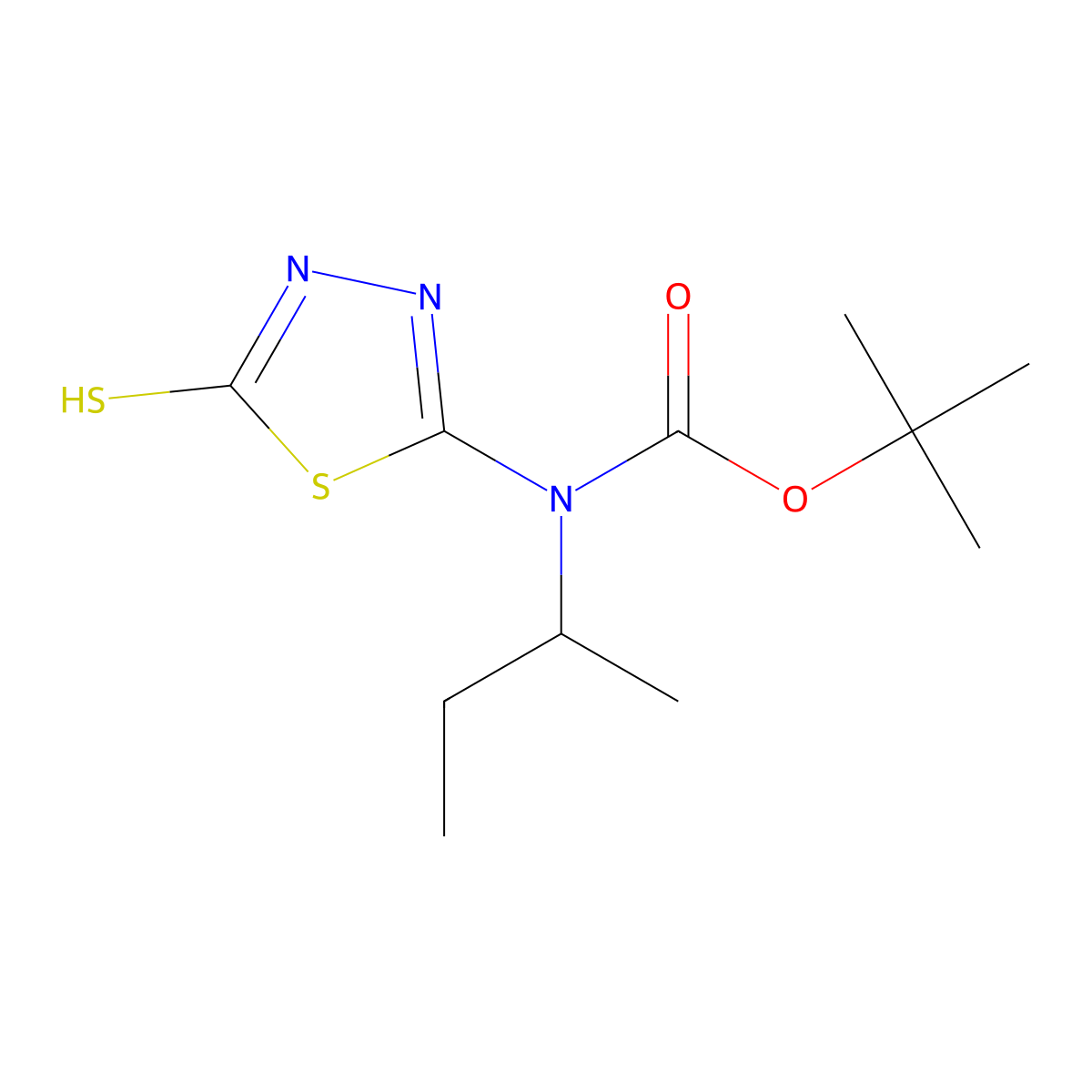 tert-butyl N-(butan-2-yl)-N-(5-sulfanyl-1,3,4-thiadiazol-2-yl)carbamate molecular structure, CAS 2413868-71-8