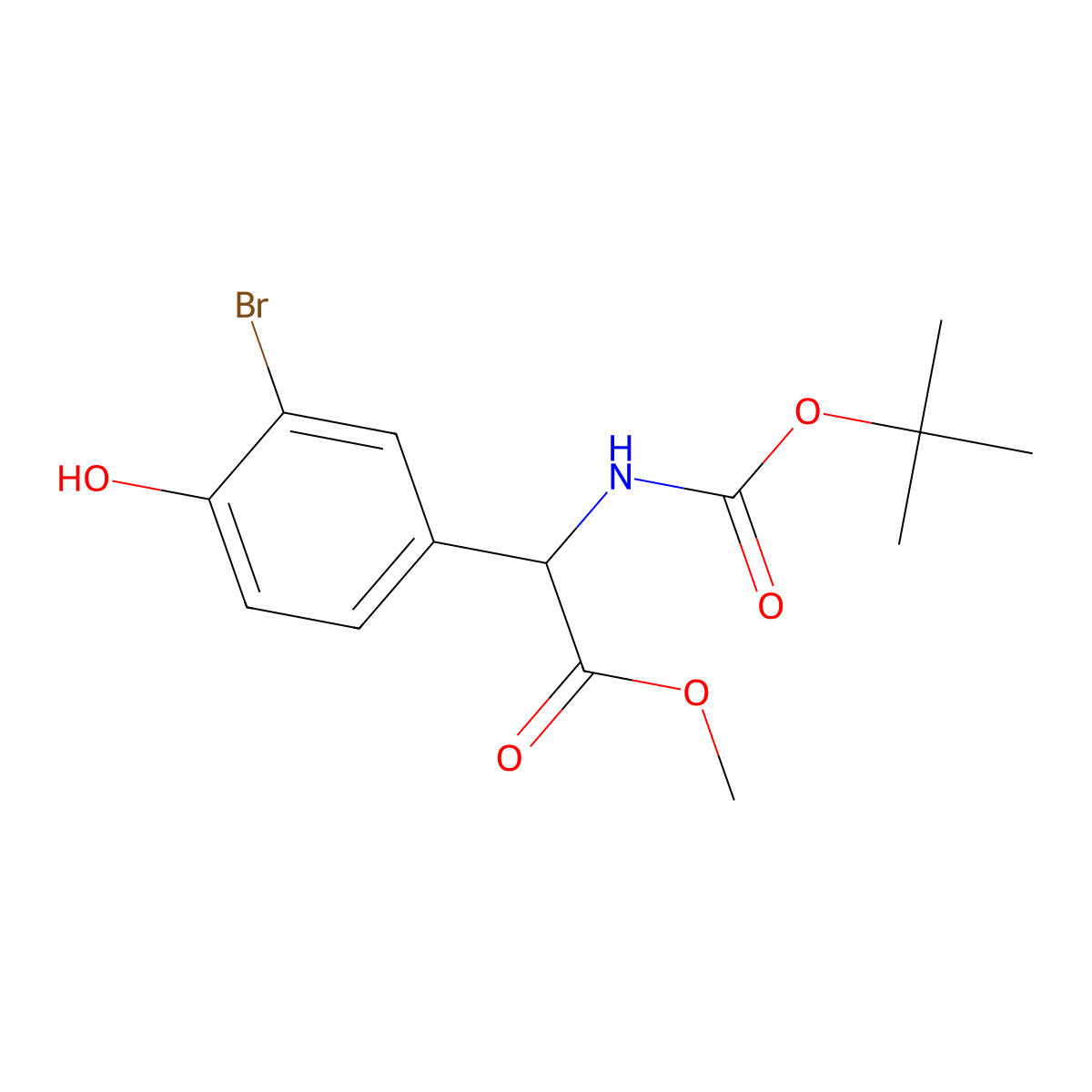 Methyl 2-(3-bromo-4-hydroxyphenyl)-2-{[(tert-butoxy)carbonyl]amino}acetate molecular structure, CAS 2413868-73-0