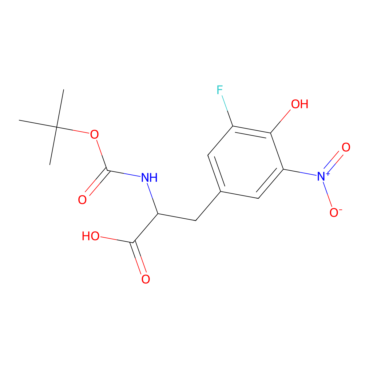 2-{[(Tert-butoxy)carbonyl]amino}-3-(3-fluoro-4-hydroxy-5-nitrophenyl)propanoic acid molecular structure, CAS 2413868-78-5