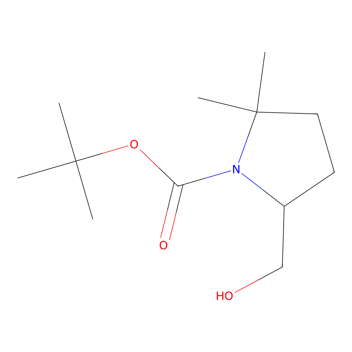Tert-butyl 5-(hydroxymethyl)-2,2-dimethylpyrrolidine-1-carboxylate molecular structure, CAS 2413868-92-3
