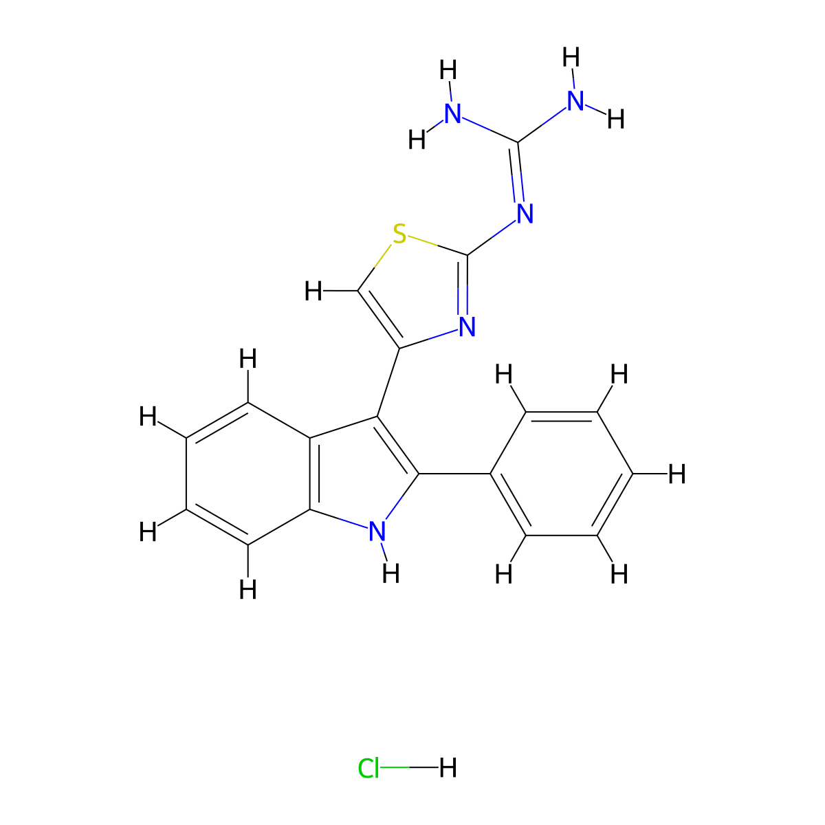 N''-[4-(2-phenyl-1H-indol-3-yl)-1,3-thiazol-2-yl]guanidine hydrochloride molecular structure, CAS 2413868-97-8