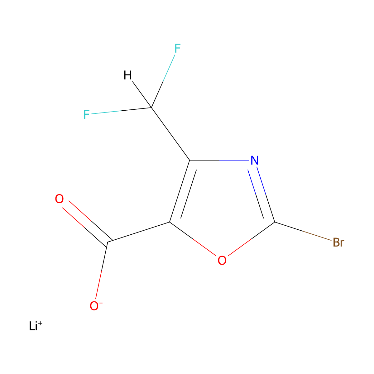 Lithium(1+) 2-bromo-4-(difluoromethyl)-1,3-oxazole-5-carboxylate molecular structure, CAS 2413868-99-0