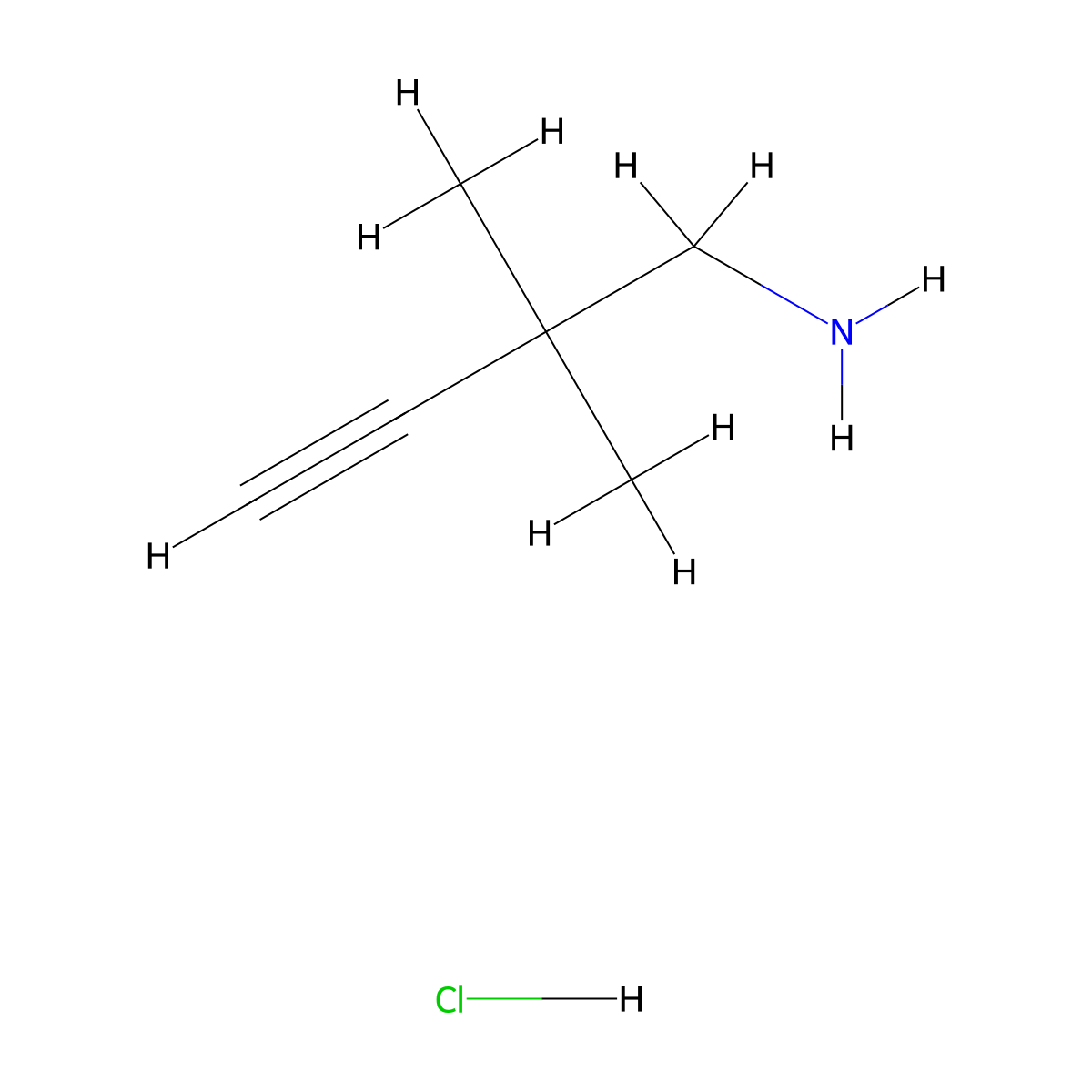 2,2-Dimethylbut-3-yn-1-amine hydrochloride molecular structure, CAS 2413869-01-7