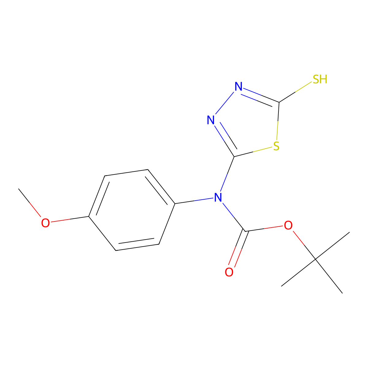 tert-butyl N-(4-methoxyphenyl)-N-(5-sulfanyl-1,3,4-thiadiazol-2-yl)carbamate molecular structure, CAS 2413869-04-0