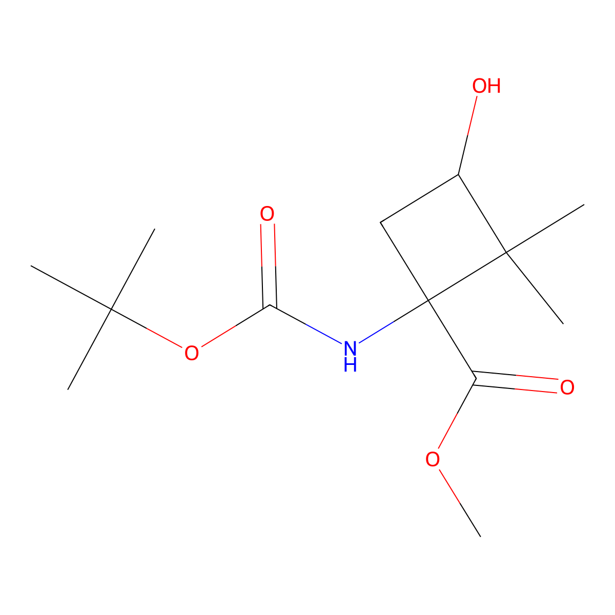 Methyl 1-{[(tert-butoxy)carbonyl]amino}-3-hydroxy-2,2-dimethylcyclobutane-1-carboxylate molecular structure, CAS 2413869-20-0