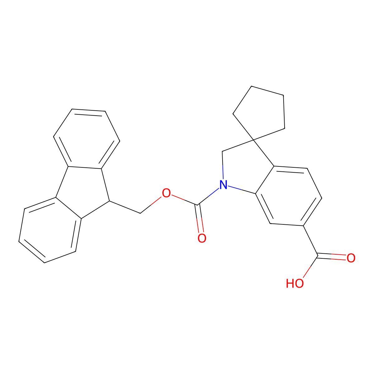 1-(9H-Fluoren-9-ylmethoxycarbonyl)spiro[2H-indole-3,1'-cyclopentane]-6-carboxylic acid molecular structure, CAS 2413869-30-2