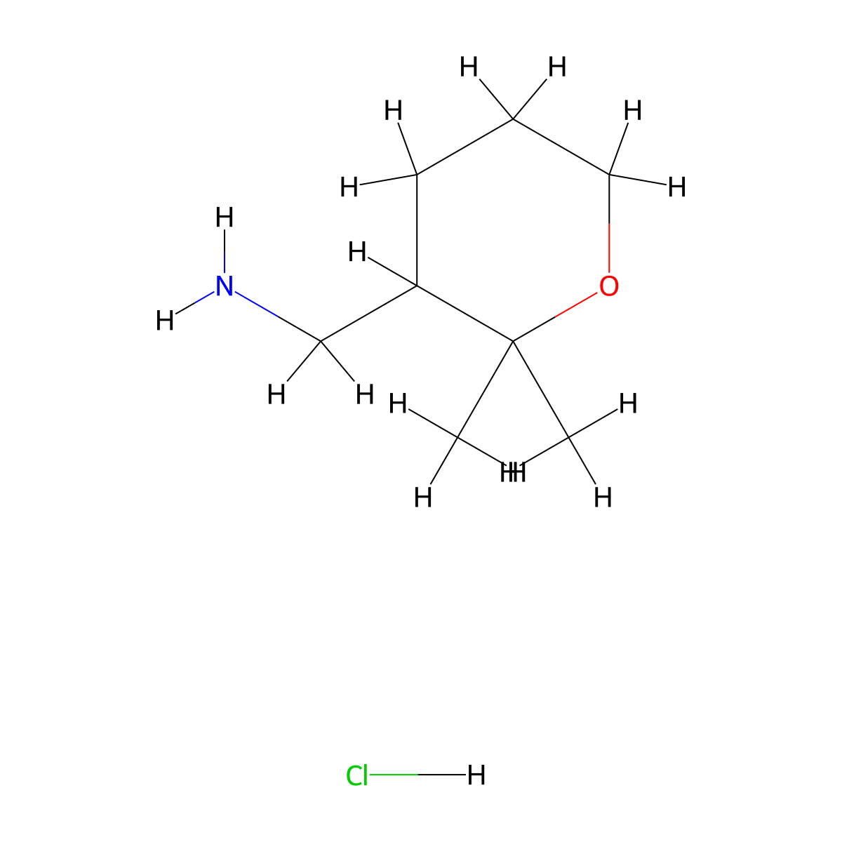 (2,2-Dimethyloxan-3-yl)methanamine;hydrochloride molecular structure, CAS 2413869-34-6