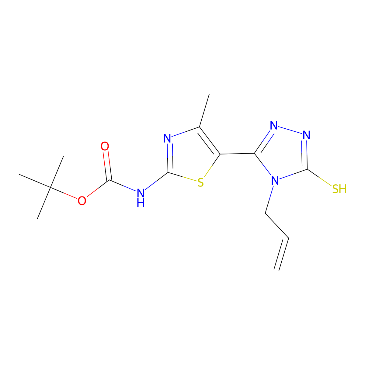 tert-butyl N-{4-methyl-5-[4-(prop-2-en-1-yl)-5-sulfanyl-4H-1,2,4-triazol-3-yl]-1,3-thiazol-2-yl}carbamate molecular structure, CAS 2413869-47-1