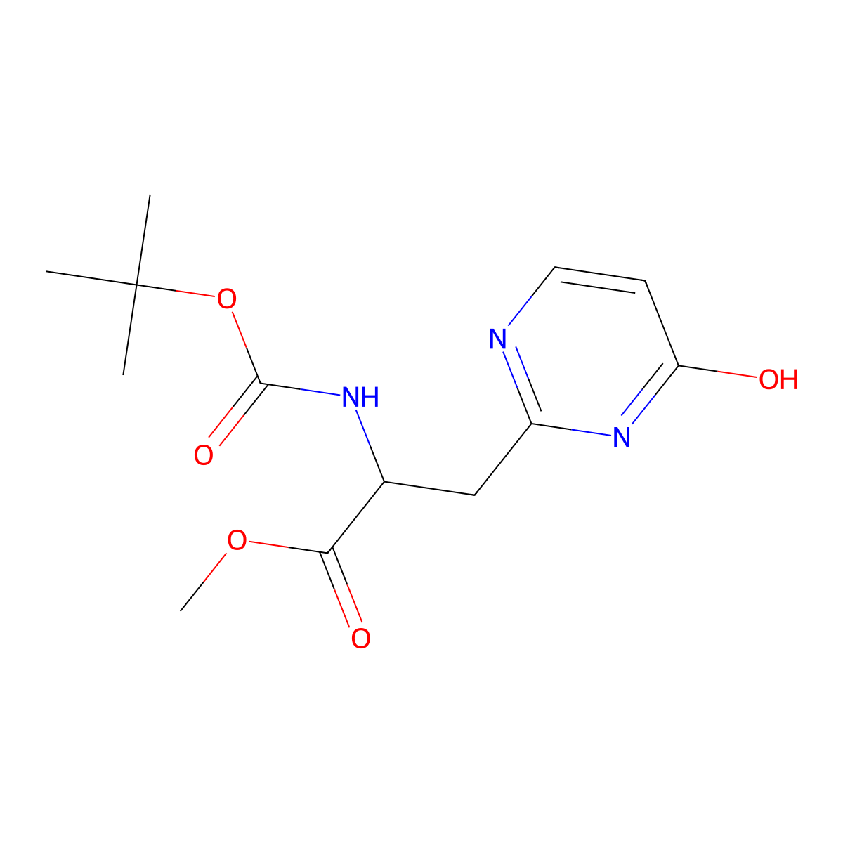 Methyl 2-{[(tert-butoxy)carbonyl]amino}-3-(4-hydroxypyrimidin-2-yl)propanoate molecular structure, CAS 2413869-48-2