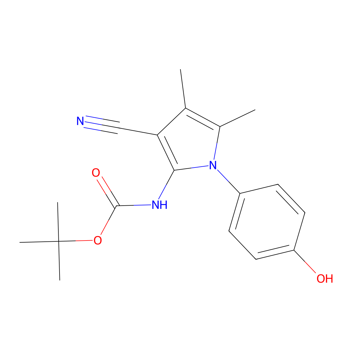 tert-butyl N-[3-cyano-1-(4-hydroxyphenyl)-4,5-dimethyl-1H-pyrrol-2-yl]carbamate molecular structure, CAS 2413869-75-5