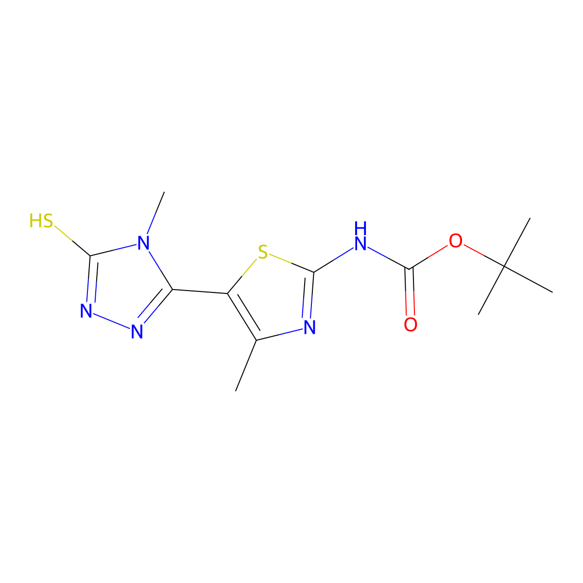 tert-butyl N-[4-methyl-5-(4-methyl-5-sulfanyl-4H-1,2,4-triazol-3-yl)-1,3-thiazol-2-yl]carbamate molecular structure, CAS 2413869-86-8