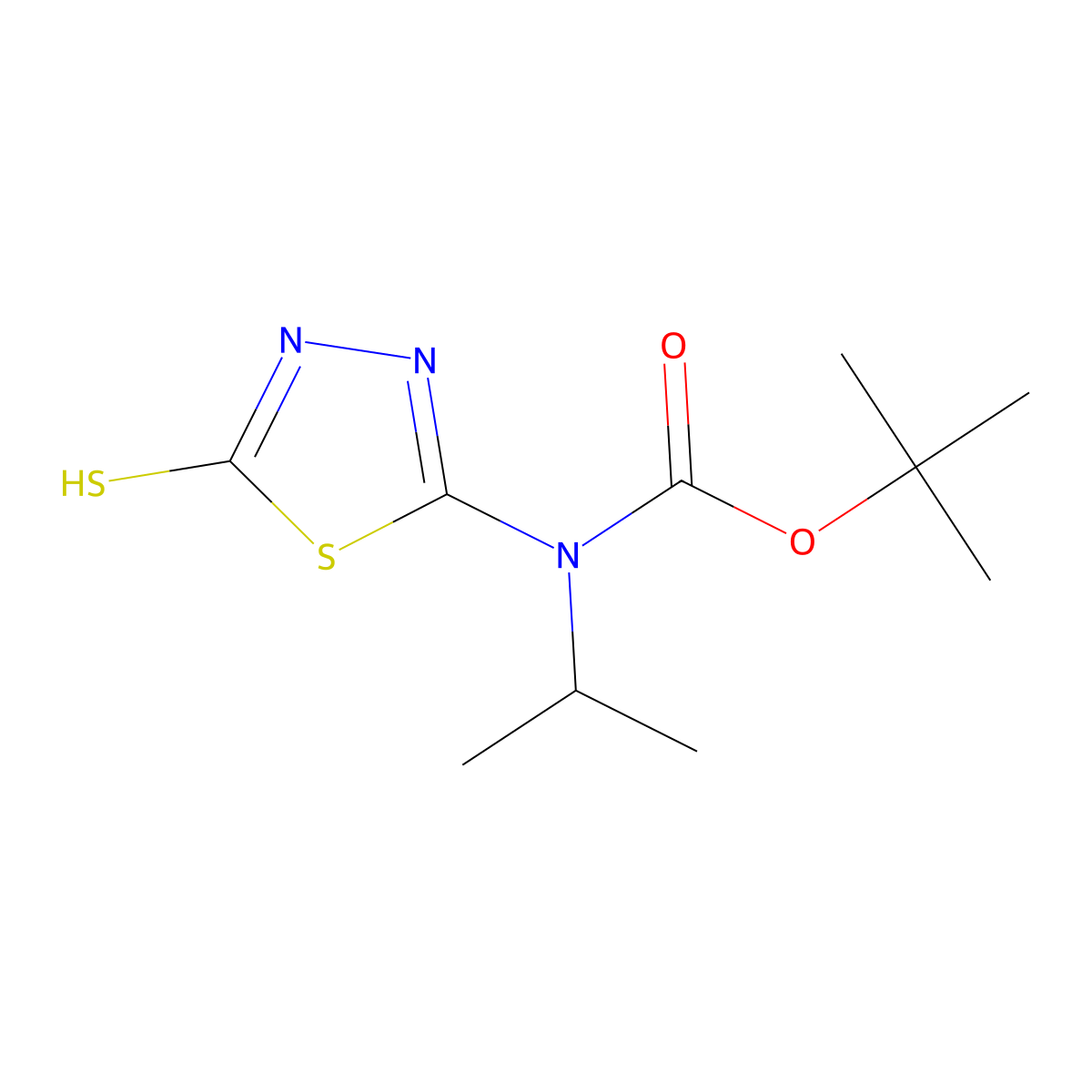 tert-butyl N-(propan-2-yl)-N-(5-sulfanyl-1,3,4-thiadiazol-2-yl)carbamate molecular structure, CAS 2413869-95-9