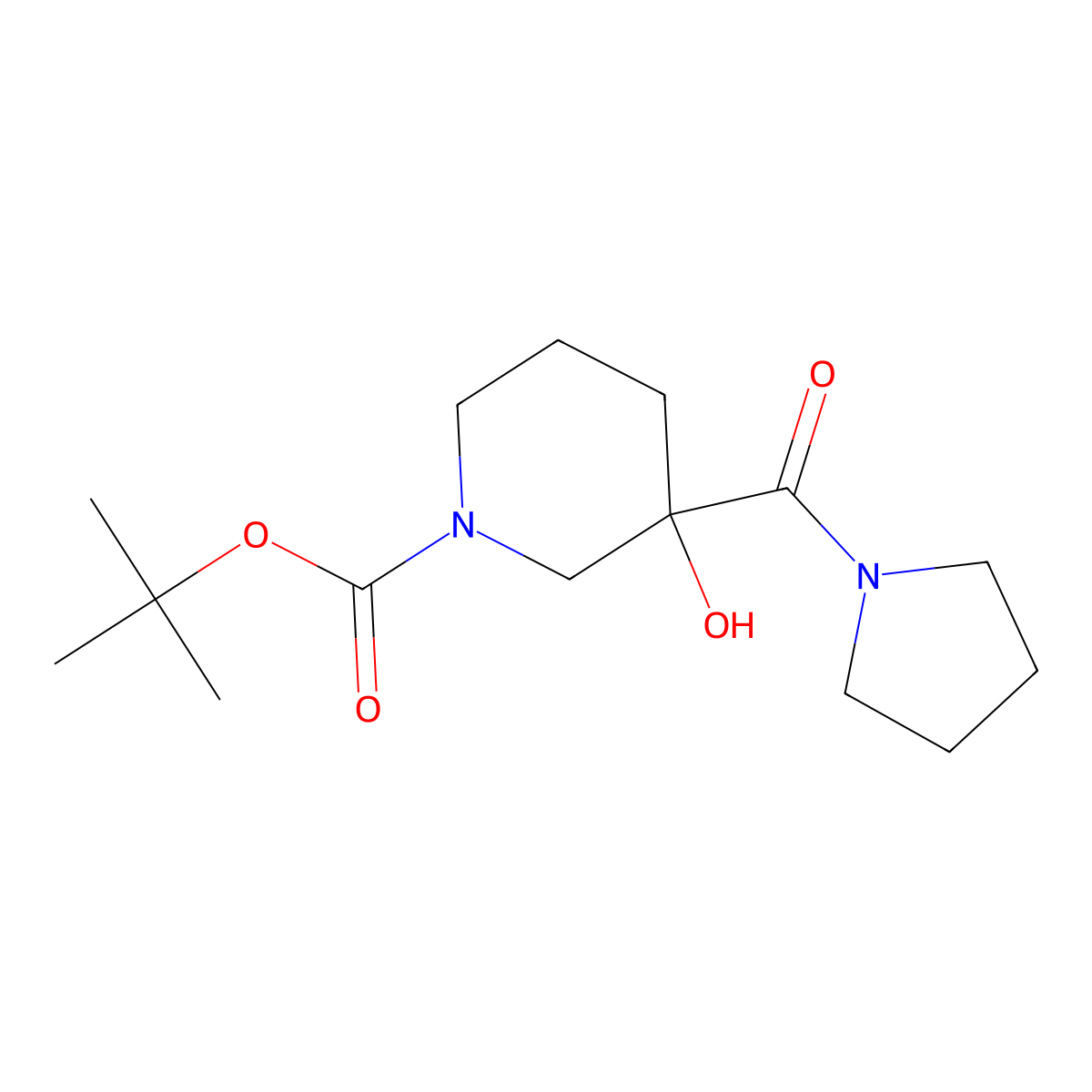 Tert-butyl 3-hydroxy-3-(pyrrolidine-1-carbonyl)piperidine-1-carboxylate molecular structure, CAS 2413870-16-1