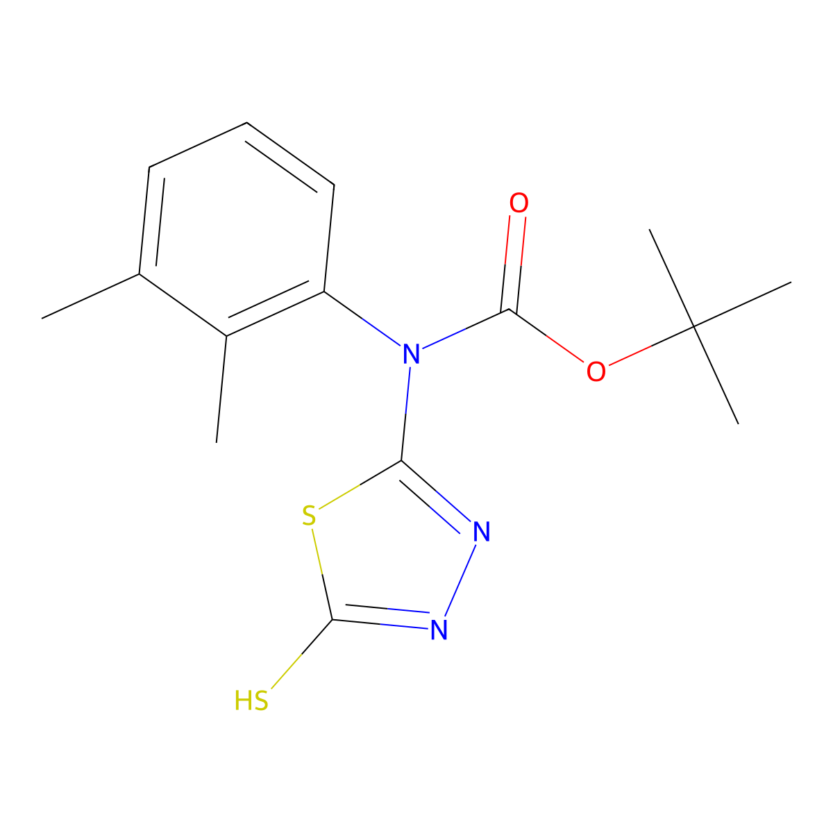 tert-butyl N-(2,3-dimethylphenyl)-N-(5-sulfanyl-1,3,4-thiadiazol-2-yl)carbamate molecular structure, CAS 2413870-64-9