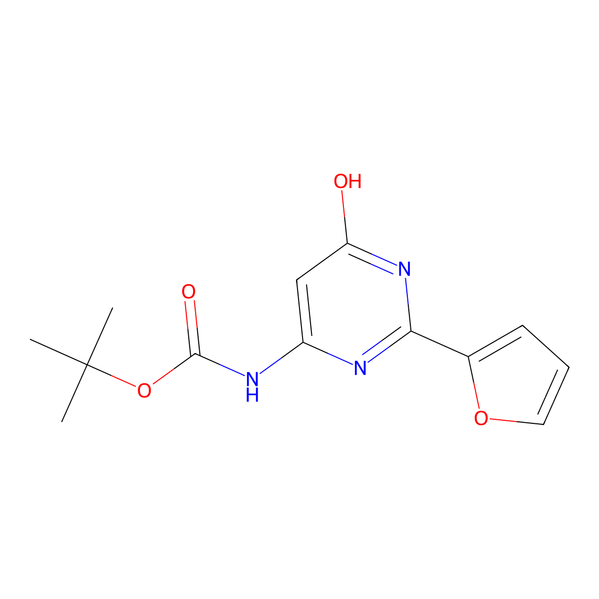 tert-butyl N-[2-(furan-2-yl)-6-hydroxypyrimidin-4-yl]carbamate molecular structure, CAS 2413870-65-0
