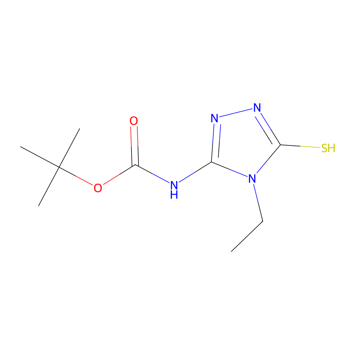 tert-butyl N-(4-ethyl-5-sulfanyl-4H-1,2,4-triazol-3-yl)carbamate molecular structure, CAS 2413870-73-0