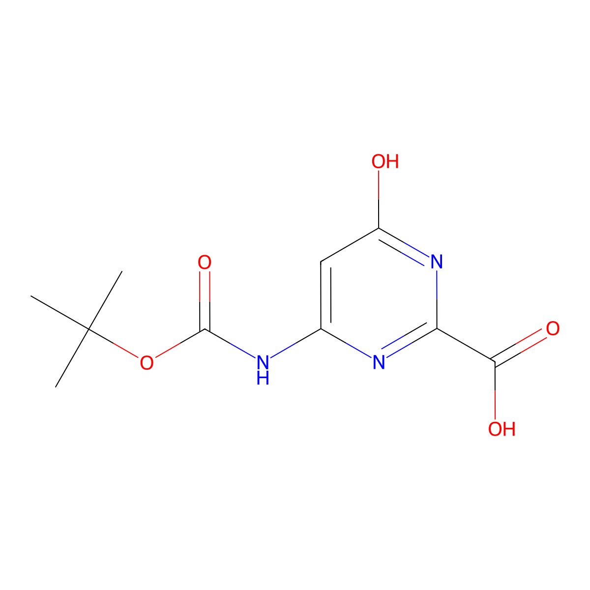 4-{[(Tert-butoxy)carbonyl]amino}-6-hydroxypyrimidine-2-carboxylic acid molecular structure, CAS 2413870-80-9