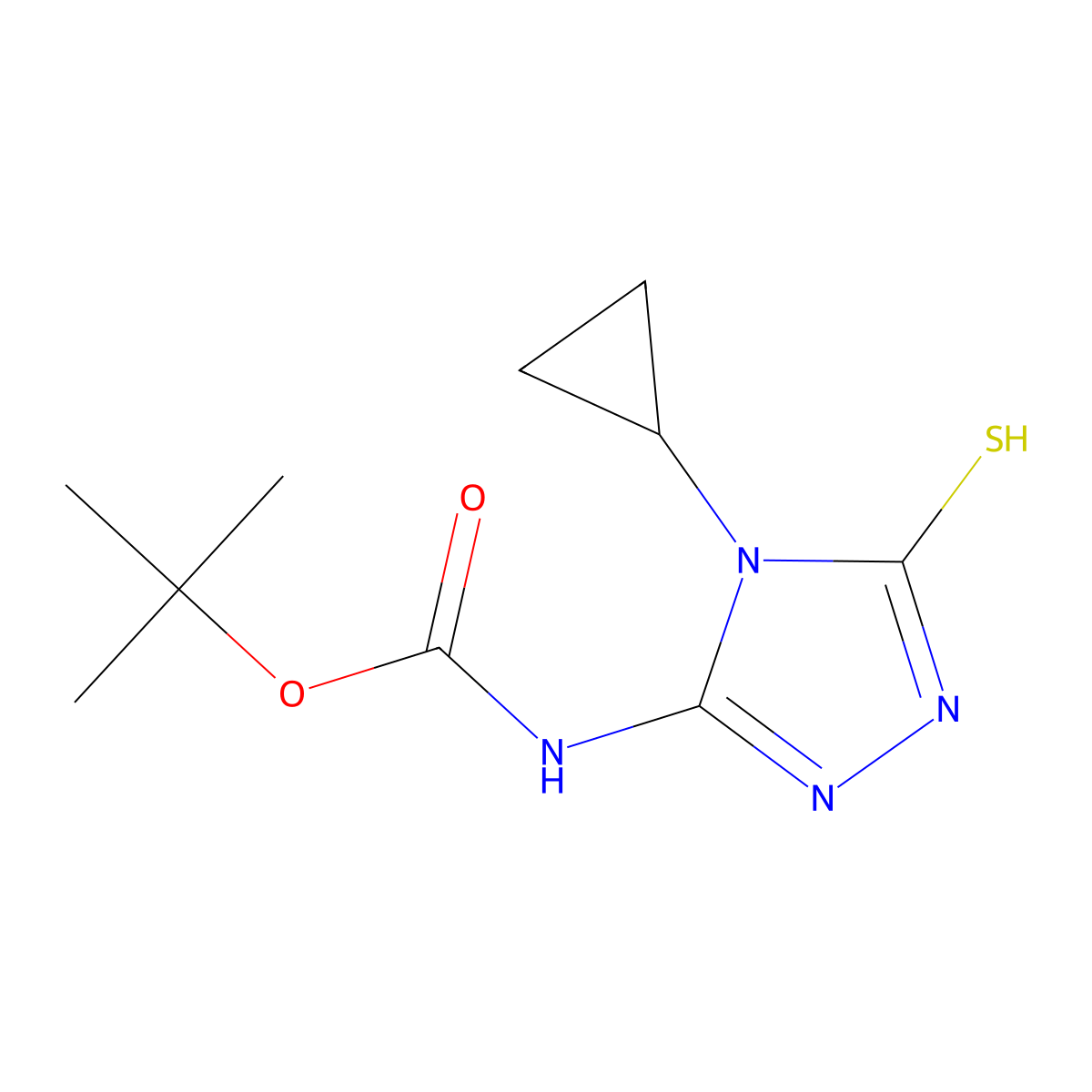 tert-butyl N-(4-cyclopropyl-5-sulfanyl-4H-1,2,4-triazol-3-yl)carbamate molecular structure, CAS 2413874-53-8