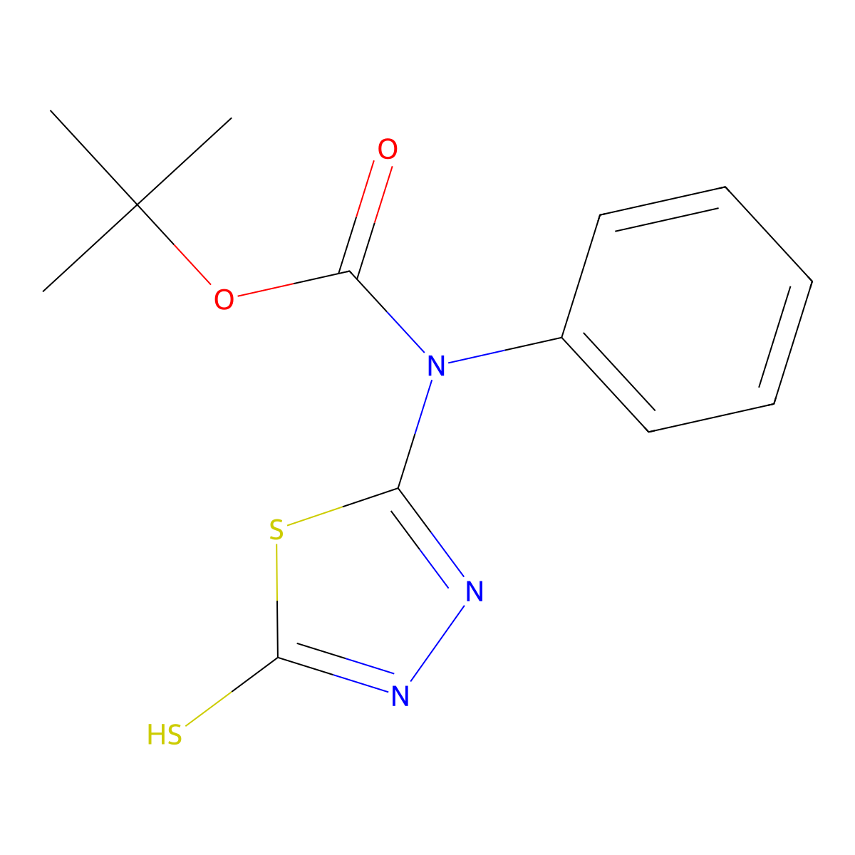 tert-butyl N-phenyl-N-(5-sulfanyl-1,3,4-thiadiazol-2-yl)carbamate molecular structure, CAS 2413874-58-3