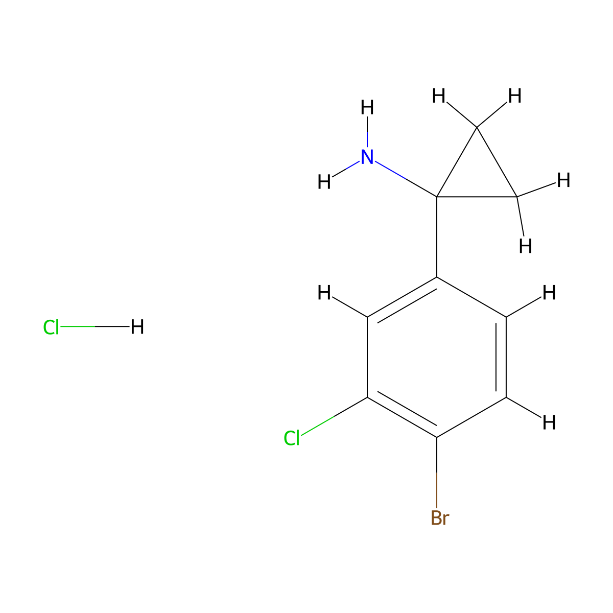 1-(4-Bromo-3-chlorophenyl)cyclopropan-1-amine hydrochloride molecular structure, CAS 2413874-64-1