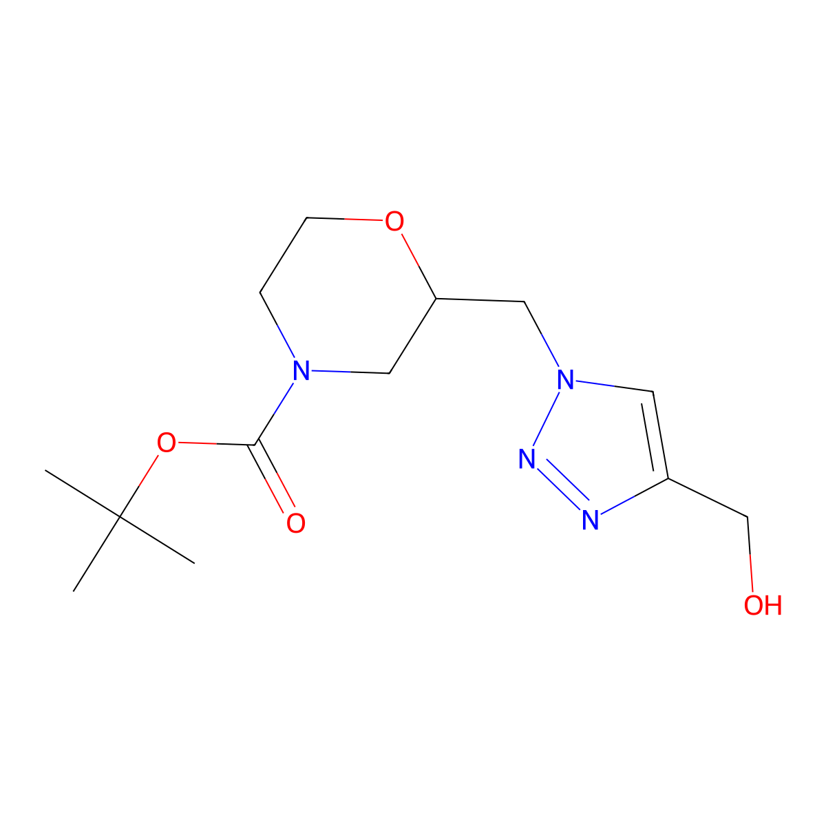 tert-butyl 2-{[4-(hydroxymethyl)-1H-1,2,3-triazol-1-yl]methyl}morpholine-4-carboxylate molecular structure, CAS 2413874-65-2