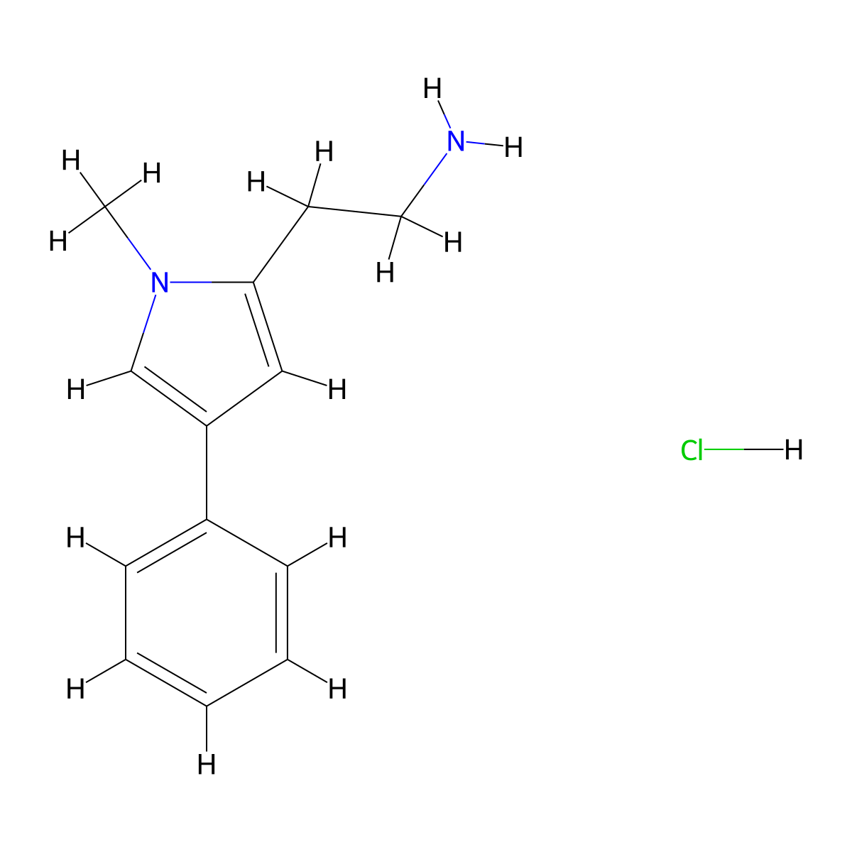 2-(1-methyl-4-phenyl-1H-pyrrol-2-yl)ethan-1-amine hydrochloride molecular structure, CAS 2413875-08-6