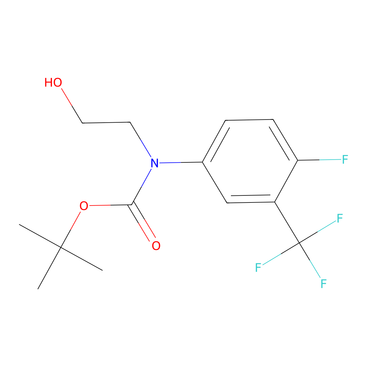 tert-butyl N-[4-fluoro-3-(trifluoromethyl)phenyl]-N-(2-hydroxyethyl)carbamate molecular structure, CAS 2413875-28-0