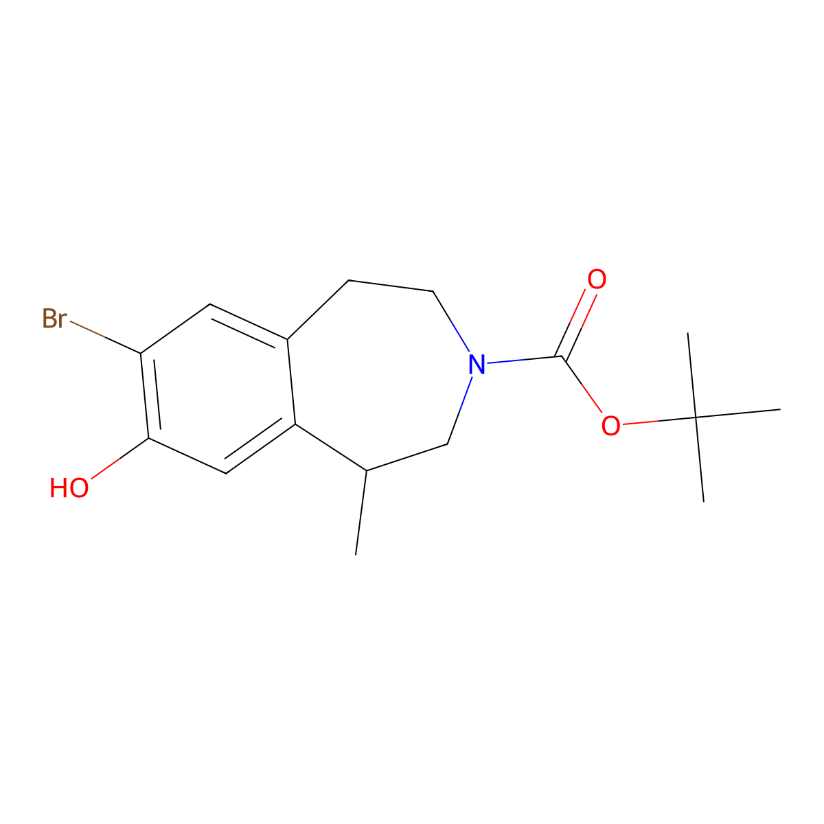 tert-butyl 7-bromo-8-hydroxy-1-methyl-2,3,4,5-tetrahydro-1H-3-benzazepine-3-carboxylate molecular structure, CAS 2413875-44-0