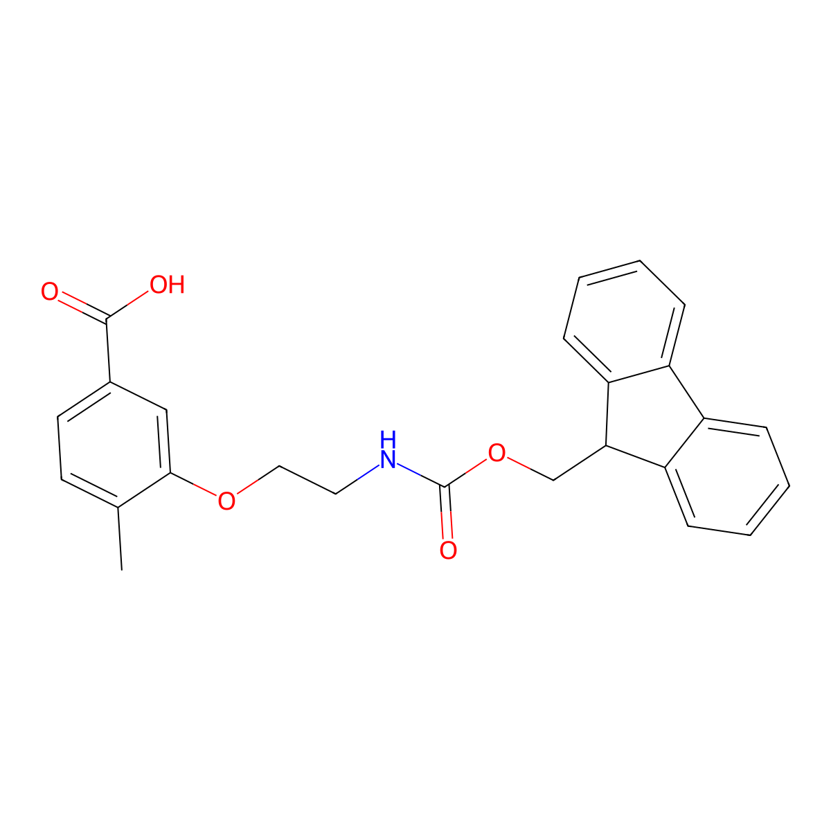 3-[2-({[(9H-fluoren-9-yl)methoxy]carbonyl}amino)ethoxy]-4-methylbenzoic acid molecular structure, CAS 2413875-48-4