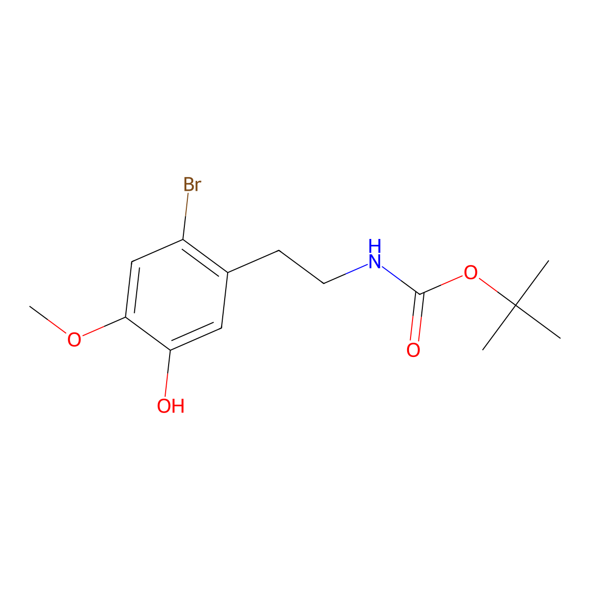 tert-butyl N-[2-(2-bromo-5-hydroxy-4-methoxyphenyl)ethyl]carbamate molecular structure, CAS 2413875-74-6