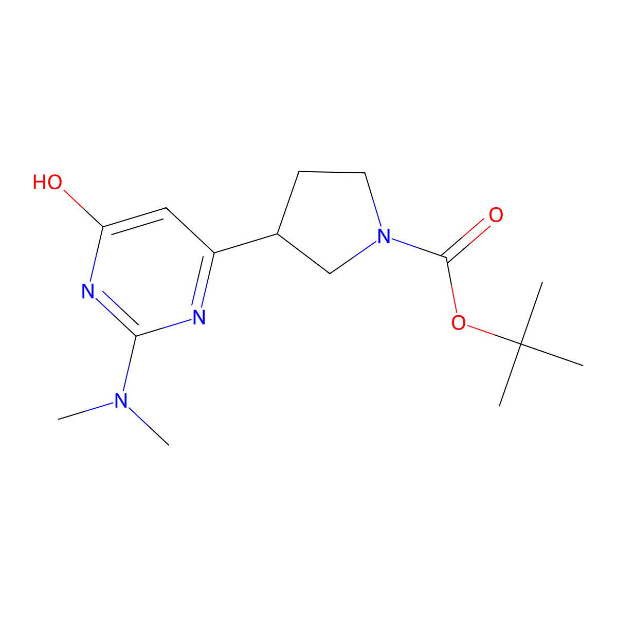 Tert-butyl 3-[2-(dimethylamino)-6-hydroxypyrimidin-4-yl]pyrrolidine-1-carboxylate molecular structure, CAS 2413875-78-0