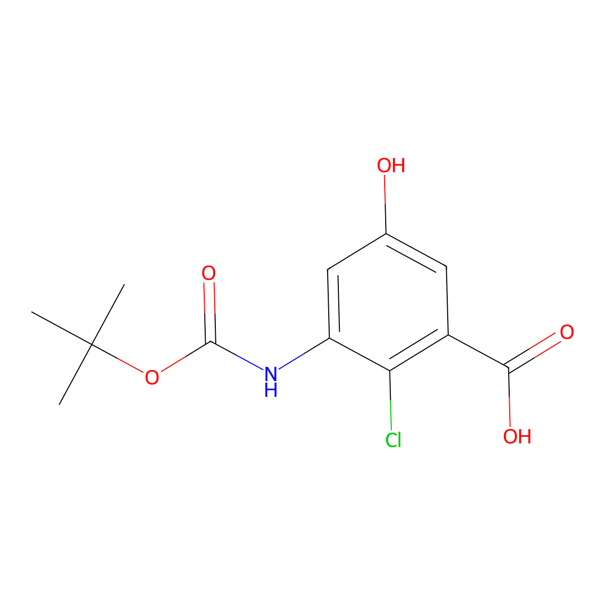 3-{[(Tert-butoxy)carbonyl]amino}-2-chloro-5-hydroxybenzoic acid molecular structure, CAS 2413875-94-0