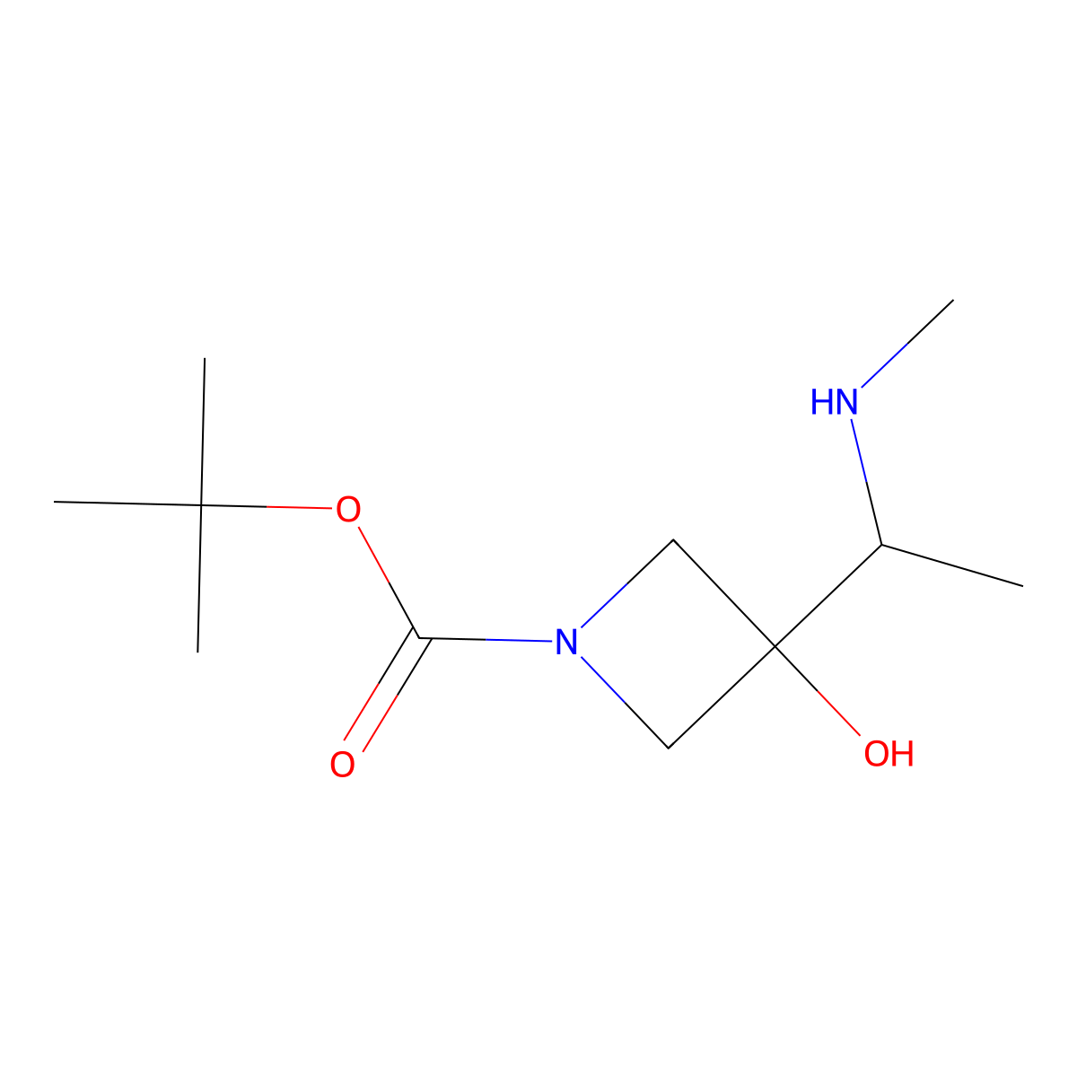 Tert-butyl 3-hydroxy-3-[1-(methylamino)ethyl]azetidine-1-carboxylate molecular structure, CAS 2413876-06-7