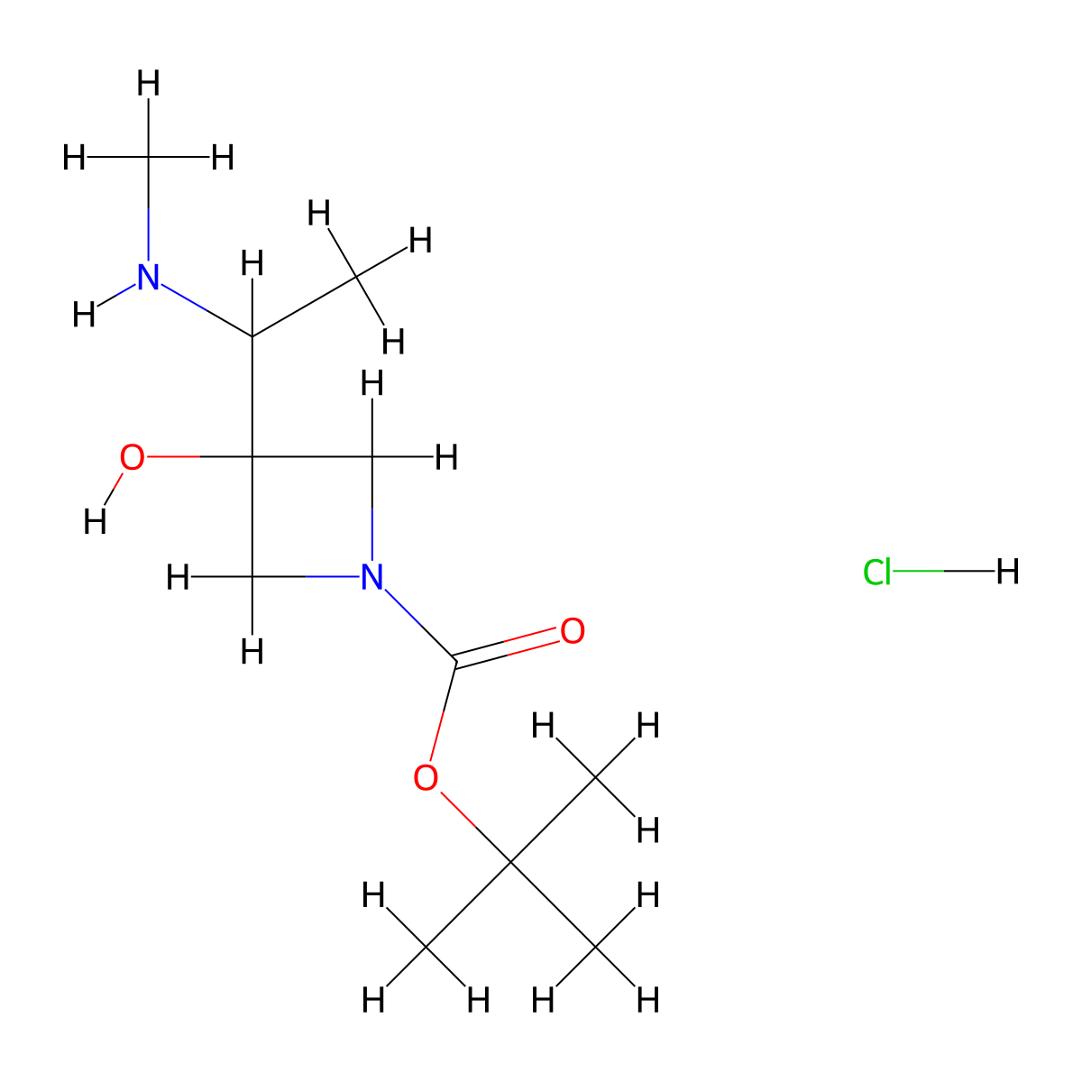 Tert-butyl 3-hydroxy-3-[1-(methylamino)ethyl]azetidine-1-carboxylate hydrochloride molecular structure, CAS 2413876-07-8
