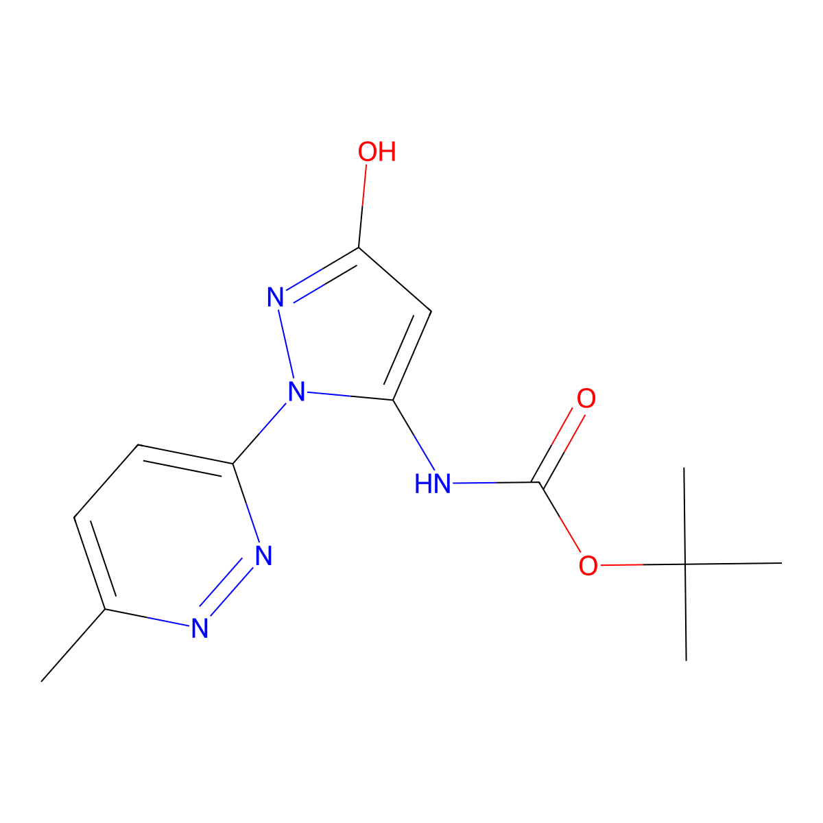 tert-butyl N-[3-hydroxy-1-(6-methylpyridazin-3-yl)-1H-pyrazol-5-yl]carbamate molecular structure, CAS 2413876-37-4