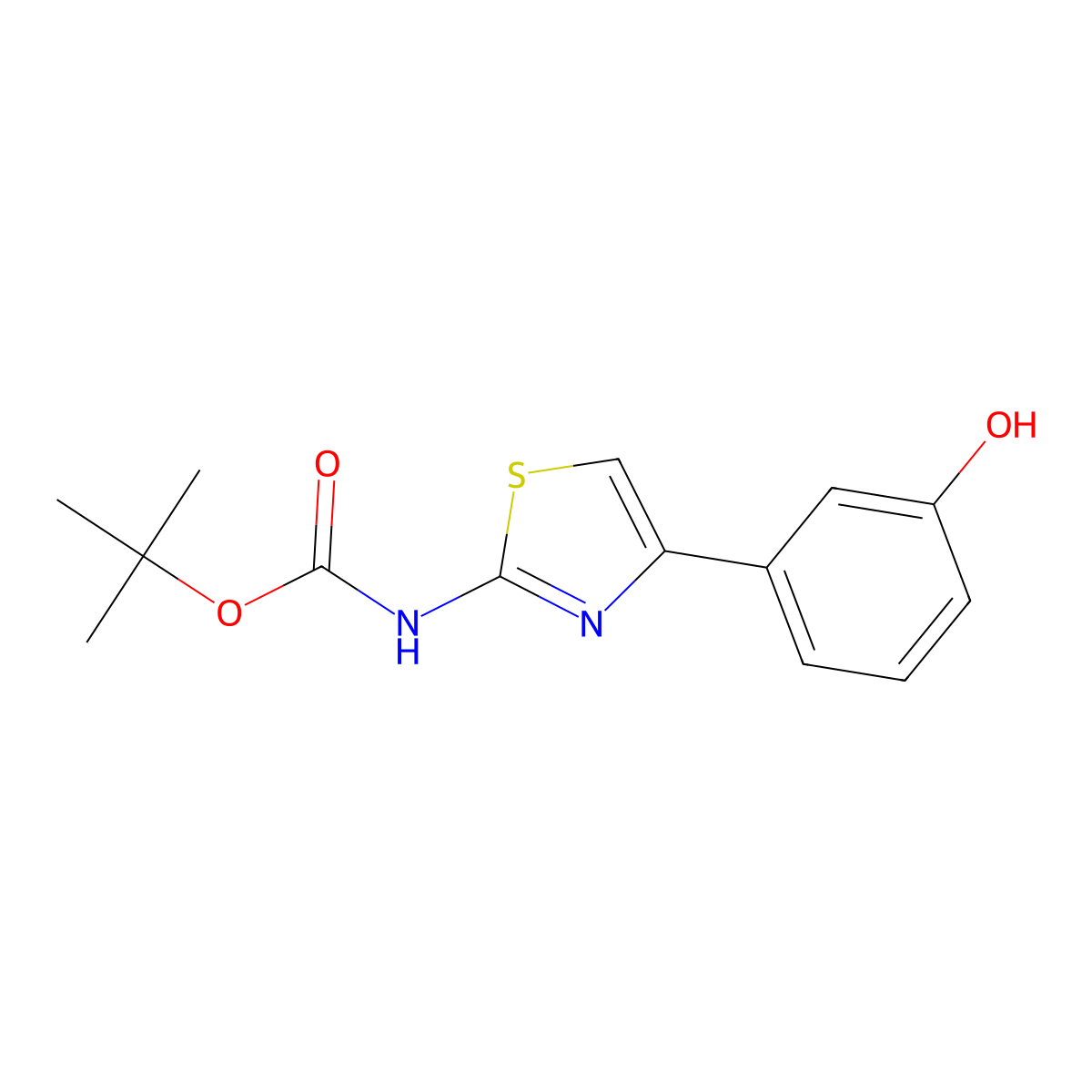 tert-butyl N-[4-(3-hydroxyphenyl)-1,3-thiazol-2-yl]carbamate molecular structure, CAS 2413876-56-7