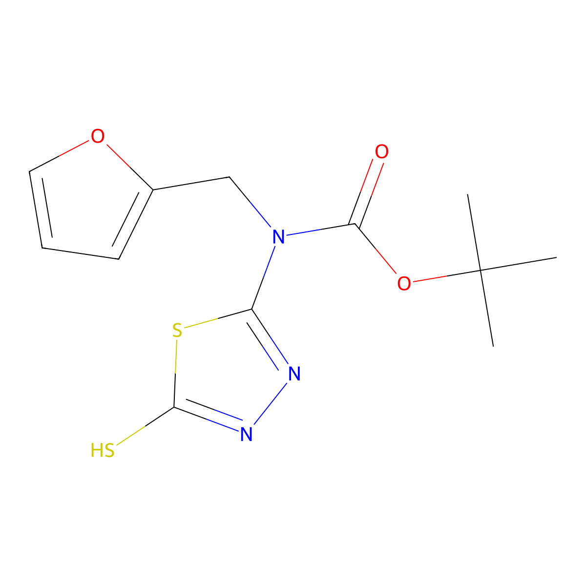 tert-butyl N-[(furan-2-yl)methyl]-N-(5-sulfanyl-1,3,4-thiadiazol-2-yl)carbamate molecular structure, CAS 2413876-78-3