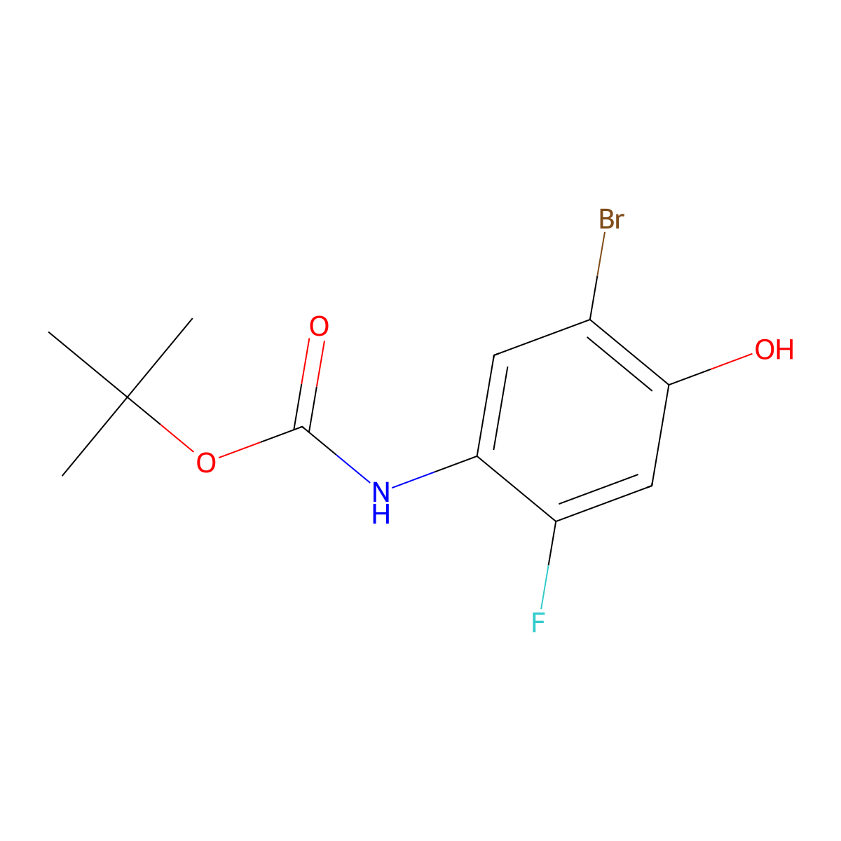 tert-butyl N-(5-bromo-2-fluoro-4-hydroxyphenyl)carbamate molecular structure, CAS 2413876-85-2