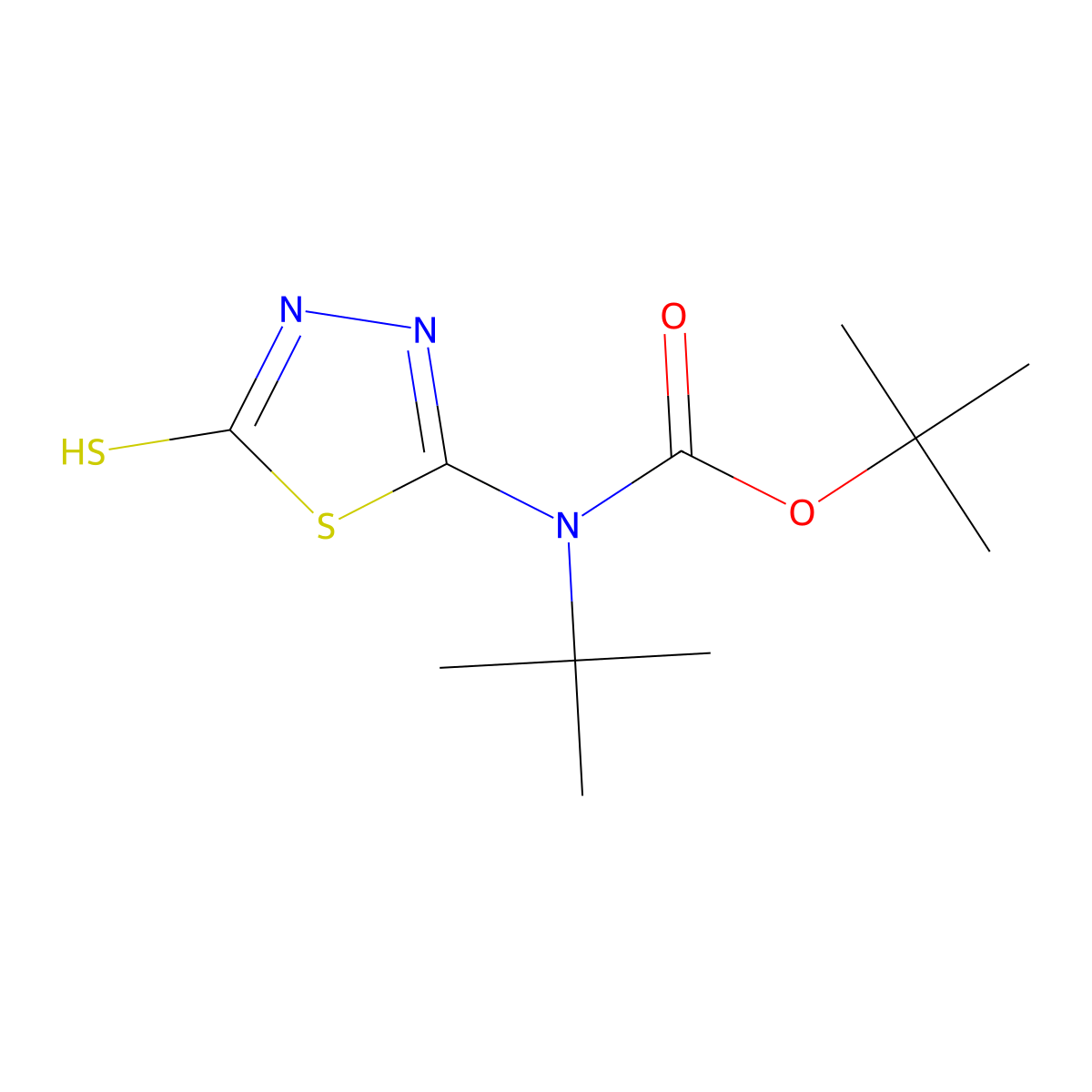 tert-butyl N-tert-butyl-N-(5-sulfanyl-1,3,4-thiadiazol-2-yl)carbamate molecular structure, CAS 2413876-94-3