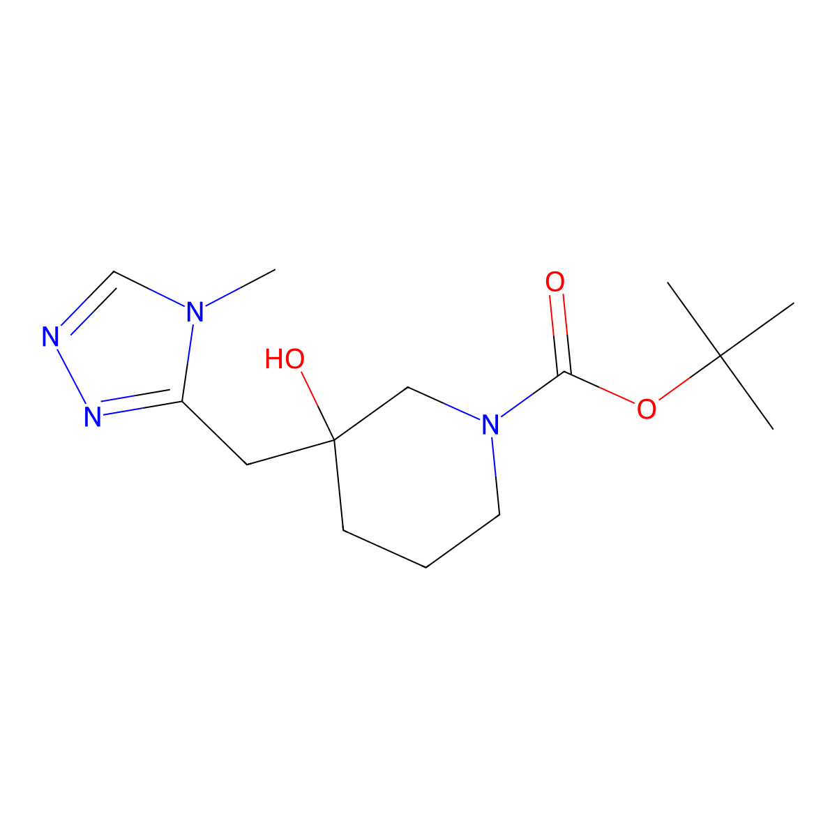 tert-butyl 3-hydroxy-3-[(4-methyl-4H-1,2,4-triazol-3-yl)methyl]piperidine-1-carboxylate molecular structure, CAS 2413876-99-8