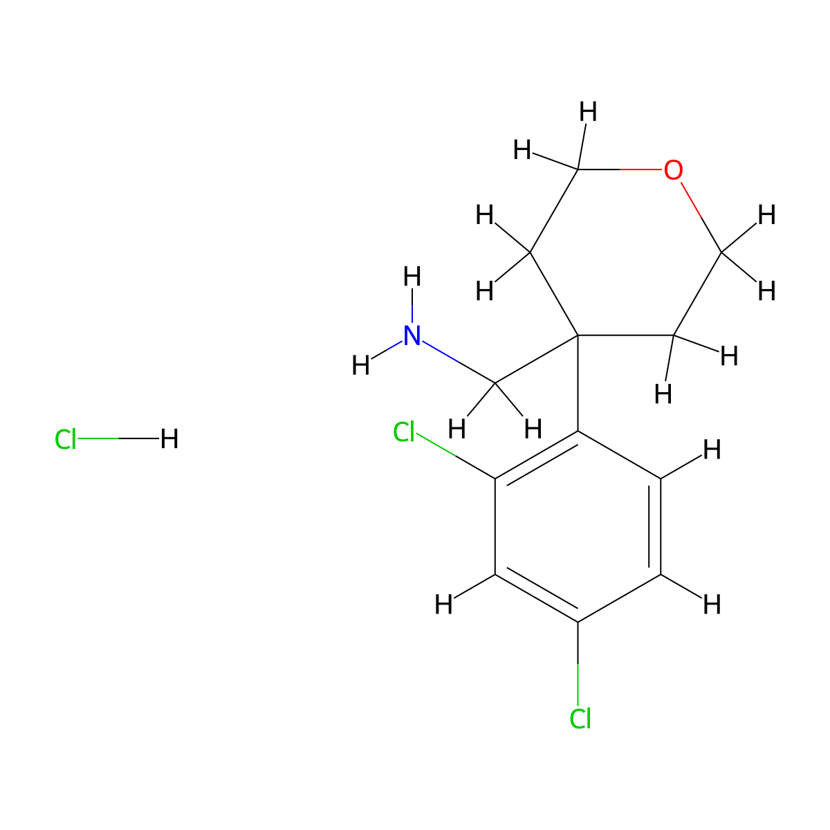 1-[4-(2,4-Dichlorophenyl)oxan-4-yl]methanamine hydrochloride molecular structure, CAS 2413877-37-7
