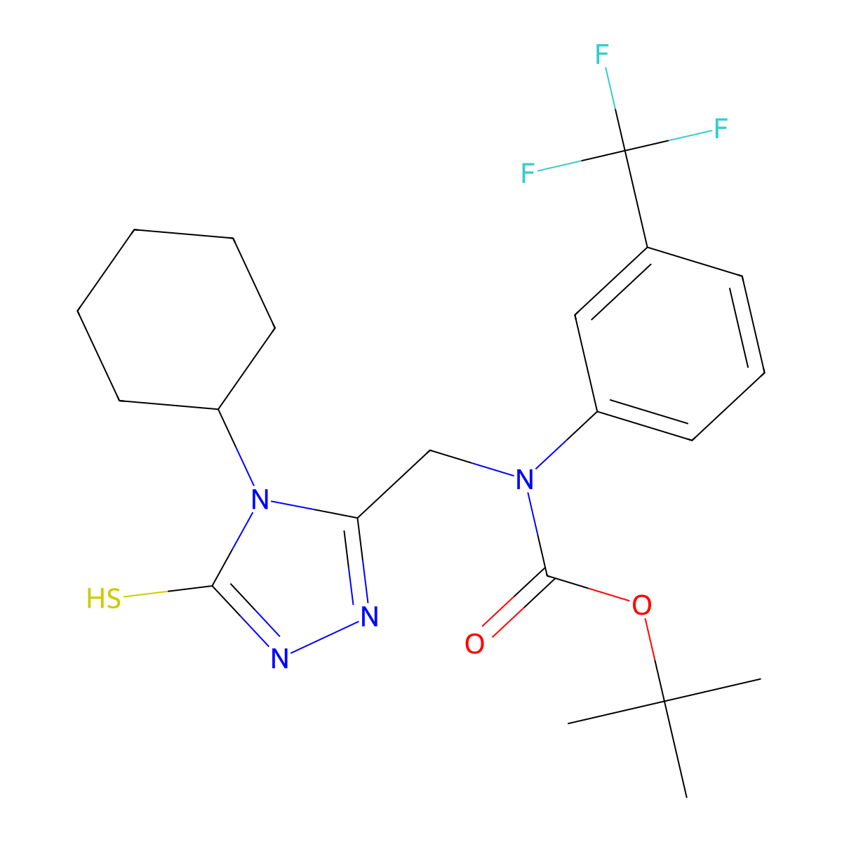 tert-butyl N-[(4-cyclohexyl-5-sulfanyl-4H-1,2,4-triazol-3-yl)methyl]-N-[3-(trifluoromethyl)phenyl]carbamate molecular structure, CAS 2413877-51-5
