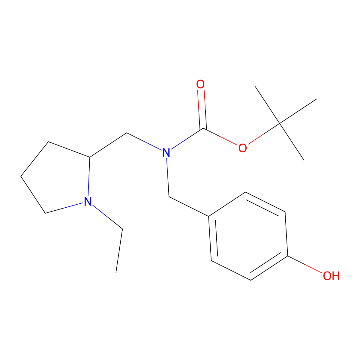 tert-butyl N-[(1-ethylpyrrolidin-2-yl)methyl]-N-[(4-hydroxyphenyl)methyl]carbamate molecular structure, CAS 2413877-67-3