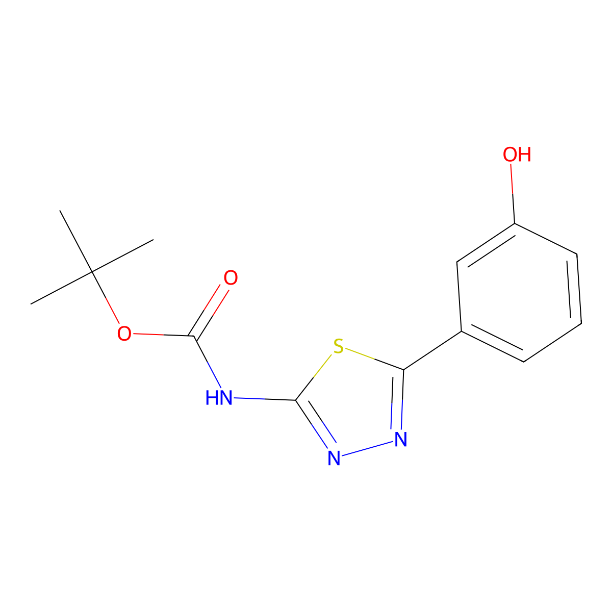 tert-butyl N-[5-(3-hydroxyphenyl)-1,3,4-thiadiazol-2-yl]carbamate molecular structure, CAS 2413877-78-6