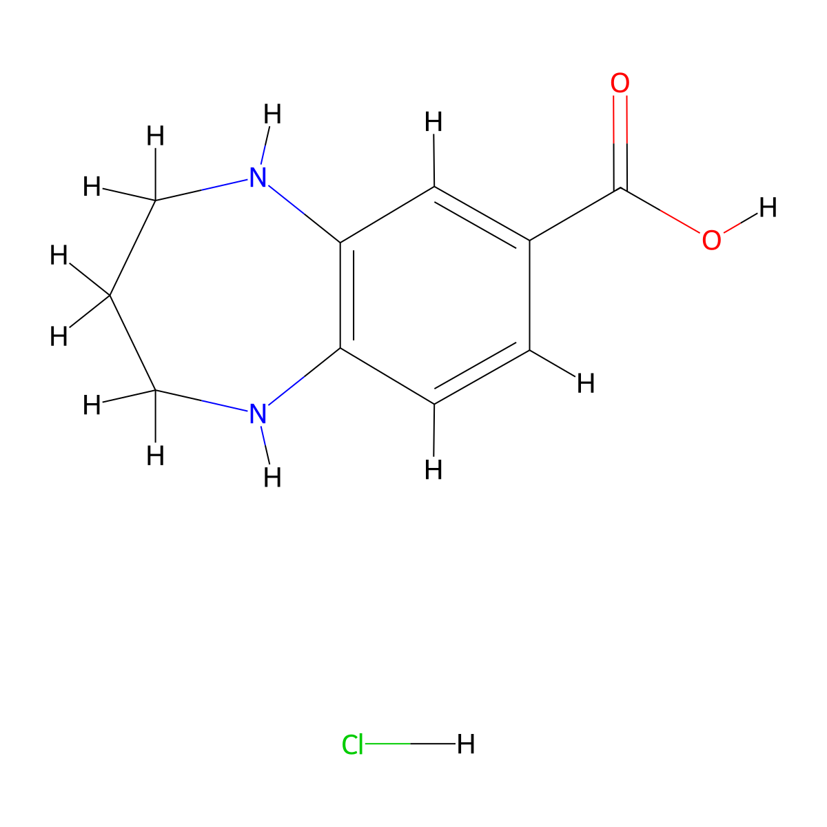 2,3,4,5-tetrahydro-1H-1,5-benzodiazepine-7-carboxylic acid hydrochloride molecular structure, CAS 2413877-82-2