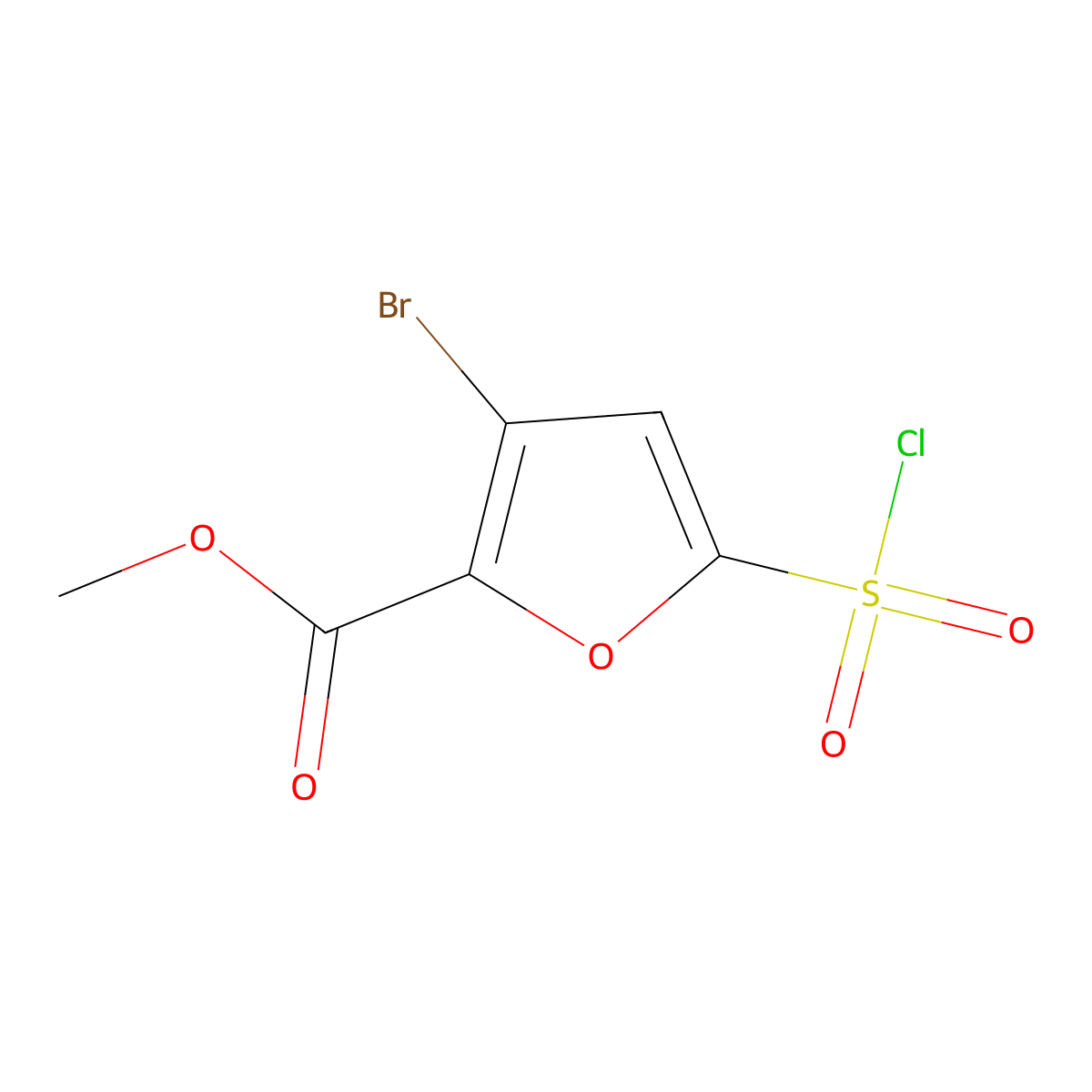 Methyl 3-bromo-5-(chlorosulfonyl)furan-2-carboxylate molecular structure, CAS 2413877-87-7