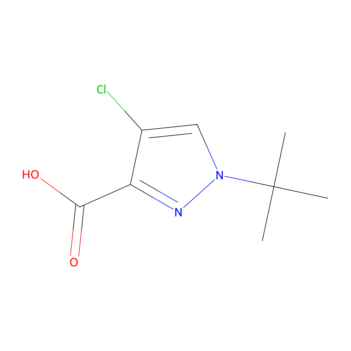 1-tert-butyl-4-chloro-1H-pyrazole-3-carboxylic acid molecular structure, CAS 2413877-92-4