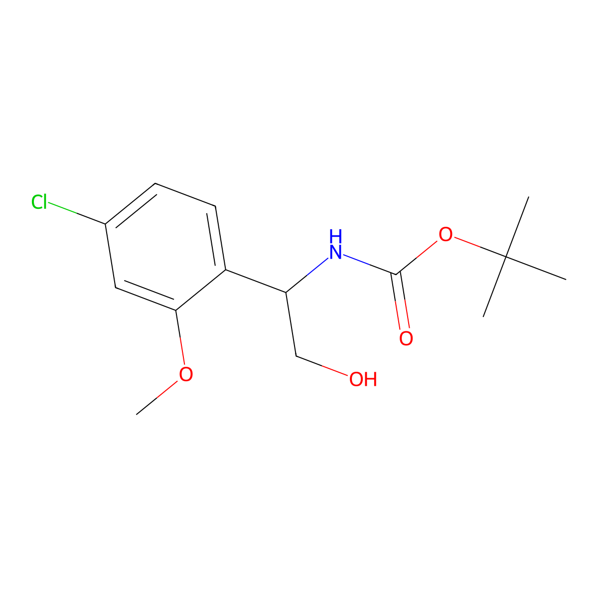 tert-butyl N-[1-(4-chloro-2-methoxyphenyl)-2-hydroxyethyl]carbamate molecular structure, CAS 2413878-20-1