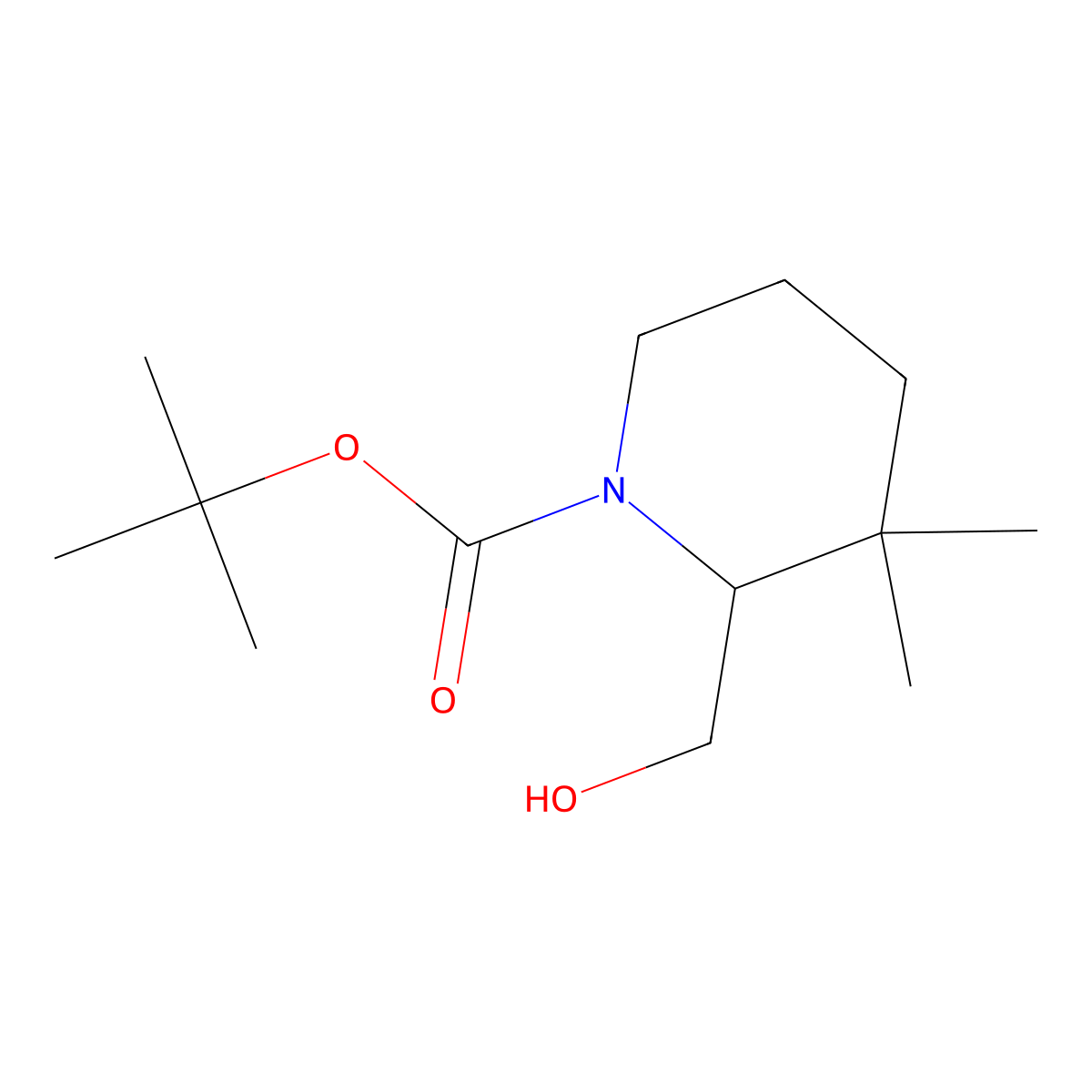 Tert-butyl 2-(hydroxymethyl)-3,3-dimethylpiperidine-1-carboxylate molecular structure, CAS 2413878-32-5