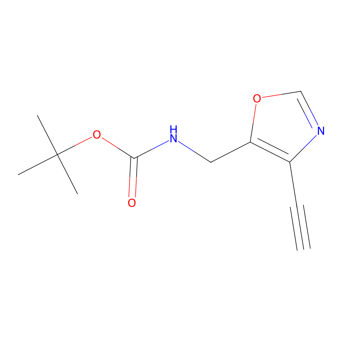 Tert-butyl N-[(4-ethynyl-1,3-oxazol-5-yl)methyl]carbamate molecular structure, CAS 2413878-42-7